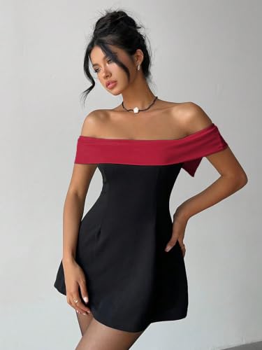 Image of SOLY HUX Women's Bow Off the Shoulder A Line Wedding Guest Mini Dress