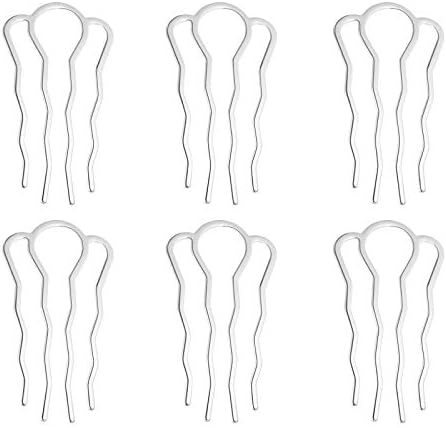 Lurrose 6pcs 4 Teeth Hair Combs Pins Metal Side Combs DIY Hairpins Updo Accessory for Girls Woman Long Hair (Silver)