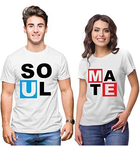 Image of Hangout Hub HH7 Men's & Women's Round Neck Cotton T-Shirt-Soul Mate-Pack of 2-Couple T-Shirts
