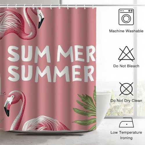 Rideau douche 90x180 cm imperméable en polyester rose lavable avec crochets - 7