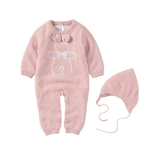VERSDITAS Baby Knit Romper Jumpsuit Long Sleeve Sweater Knitwear Bodysuit for Boy Girl Pink