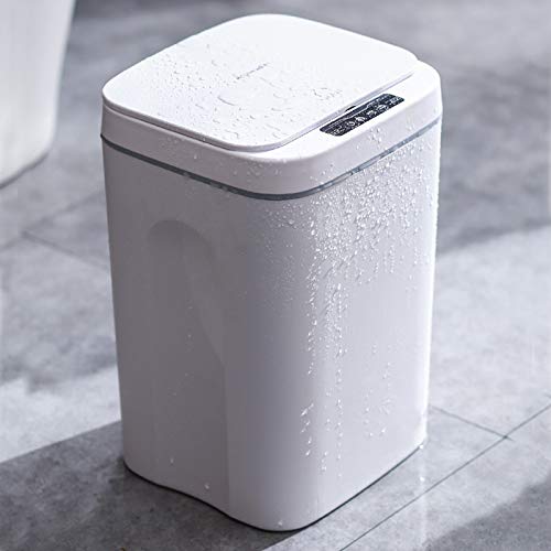 Mgorgeous Automatischer Sensor Mülleimer 16L Sensor Abfalleimer Kosmetikeimer 215x205x340mm Intelligenter Mini Mülleimer mit Deckel Berührungsloser Mülleimer für Zuhause Büro Küche Bad (weiß) Cover