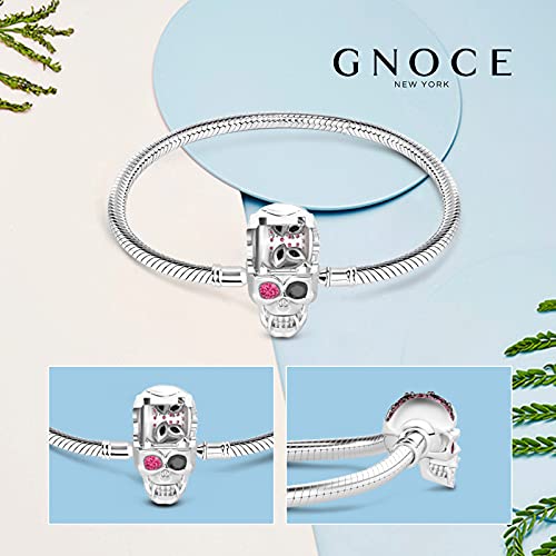 GNOCE "Elegant Skull Skull Bracelet With Eye-Catching Black And Fuchsia Crystals Handcrafted Sterling Silver With An Elegant Bangle Fit All Major Brands Of Charms Bracelets (19.0 Centimeters（7.5in）)2