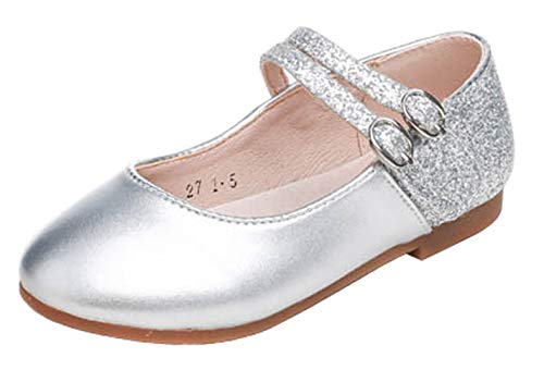 WUIWUIYU Girls Hook-and-Loop Round Toe Shinny Leather Dance Ballet Flats Dress Mary Jane Shoes