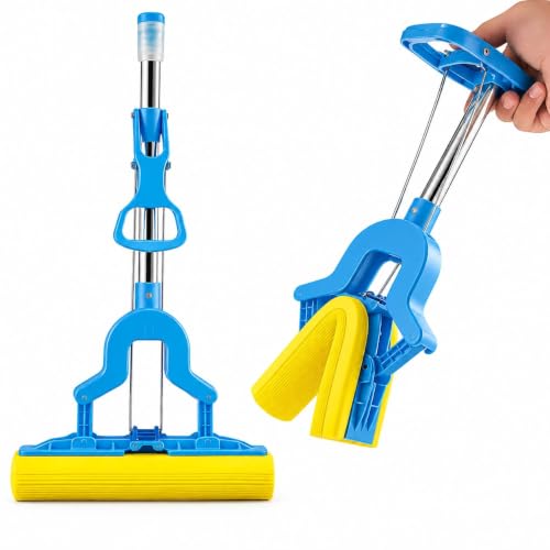 Image of Sponge Mop with Easy Squeeze Handle, Super Absorbent Floor Cleaning Mop, Adjustable Steel Rod, Multipurpose Kitchen Bathroom Cleaning, Magic Floor Wiper (Random Color Will Be Sent as Per Availability)