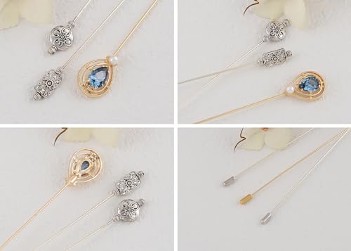 Image of Alilang Antique Vintage Hat Pin Classic Long Handle Geometric Hatpin Stick Lapel Pins for Women, Men, Pack of 2 /3