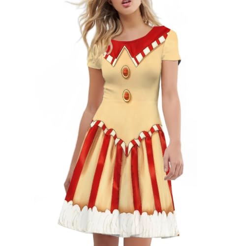 Image of HUGS IDEA Womens Puffy Swing Midi Dress Round Neck Short Sleeve Party A-Line Dresses