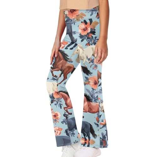 Image of Girls Leggings Floral Print High-Waisted Flared Pants 5-14 Years