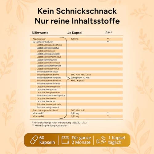 Darmkur* Probio Kulturen Komplex Hochdosiert - Mit Lactobacillus & Bifidobakterien - 23 Bakterienstämme ohne Inulin, 600 Mrd. KbE je Dose | 60 magensaftresistente Kapseln - Ohne künstliche Probiotika