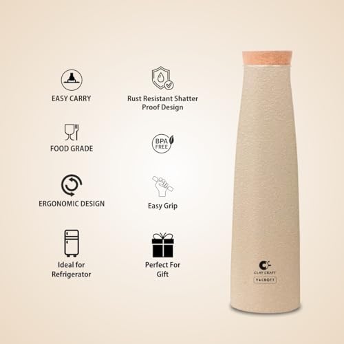 Image of Clay Craft Vacbott Crest Combo Set Single Walled Non Insulated Water Bottle, 900ml, with Single Walled Victor Mug Set of 2 (Beige) Steel Bottles for School, Office, Home, Gym, Rust free Steel Bottle