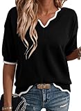 Dokotoo Womens Summer Tops Spring Tops for Women Dressy V Neck Short Sleeve Sweaters Blouses Work Business Casual Loose Tee Shirt Fashion Clothes Black XXL