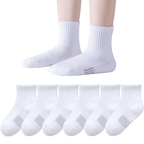 EPEIUS Kids Girls' Cushioned Socks Thick Cotton Running Socks Ankle Athletic Socks Short Sports Quarter Socks 5-15 Years