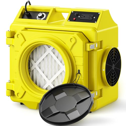 Air Scrubber with 3 Stage Filtration, 550CFM Stackable Negative Air Machine for Industrial and Commercial Use, Heavy Duty Air Cleaner with HEPA/Activated carbon Filter, Yellow