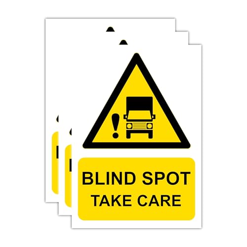 Image of 3 Pack A4 (210 × 297 mm) Blind Spot Take Care Laminated Polypropylene Safety Labels & Signs – Self-Adhesive Warning Stickers for HGV, Lorry, Van, Truck and Bus