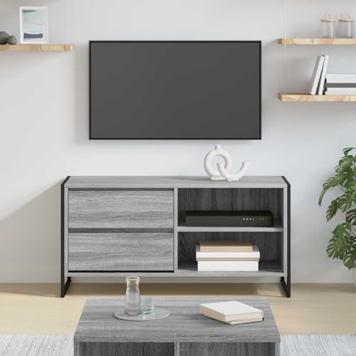 Meuble TV Industriel Gris Sonoma 100 cm, Support Télévision Moderne avec Tiroir en Bois d'Ingénierie et Pieds Acier, pour Salon et Salle de Séjour,...