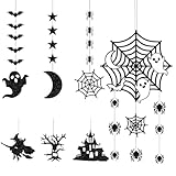 ハロウィン ガーランド 7本セット ハロウィン 飾り付け おばけ コウモリ クモ クモの巣 魔女 月 吊り下げ 装飾 ペーパー ドア吊り フラッグ ドア サイン 玄関 壁掛け ペンダント 壁飾り インテリア 店舗 ホームデコレーション 写真撮影 パーティー グッズ (C ガーランド+ドア吊り)