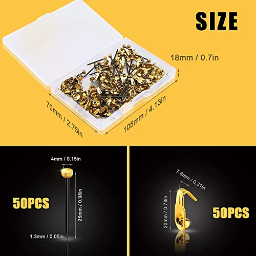 Image of Luter 100pcs Picture Hanging Kit 10lbs Stainless Steel Picture Hanging Hooks with Brass Head Hanging Pins for Hanging Picture Photo Frame Mirror Clock House Decoration (Gold)