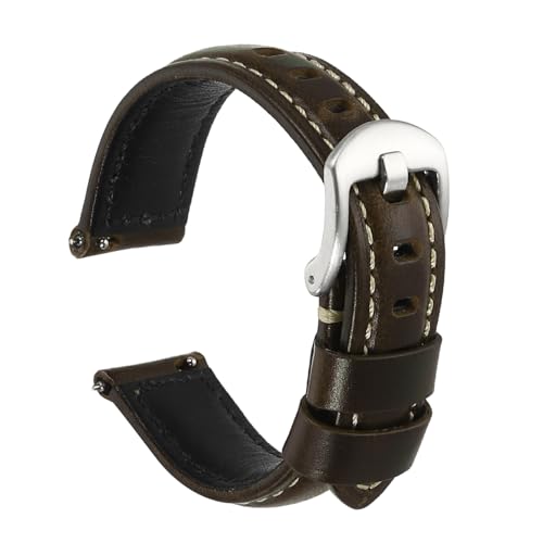Correa de reloj de 18 mm de piel verde con hebilla plateada para renovación