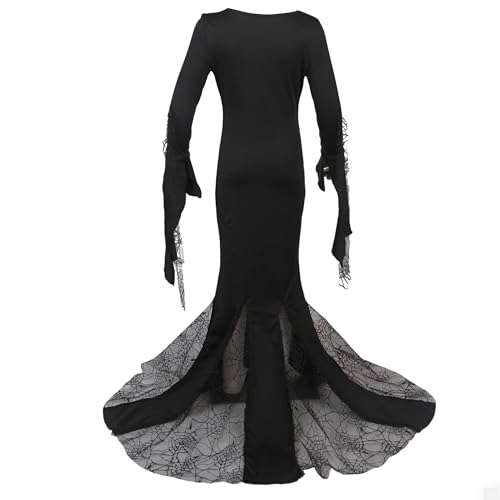 Vintage Gothic Mermaid Dress for Girls Witch Style Long Bell Sleeves with Lace Trim Floor Length Gowns2