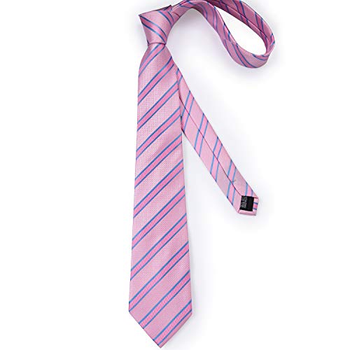 Image of DiBanGu Striped Tie Set for Men Silk Woven Plaid Necktie and Pocket Square Cufflinks Business Wedding