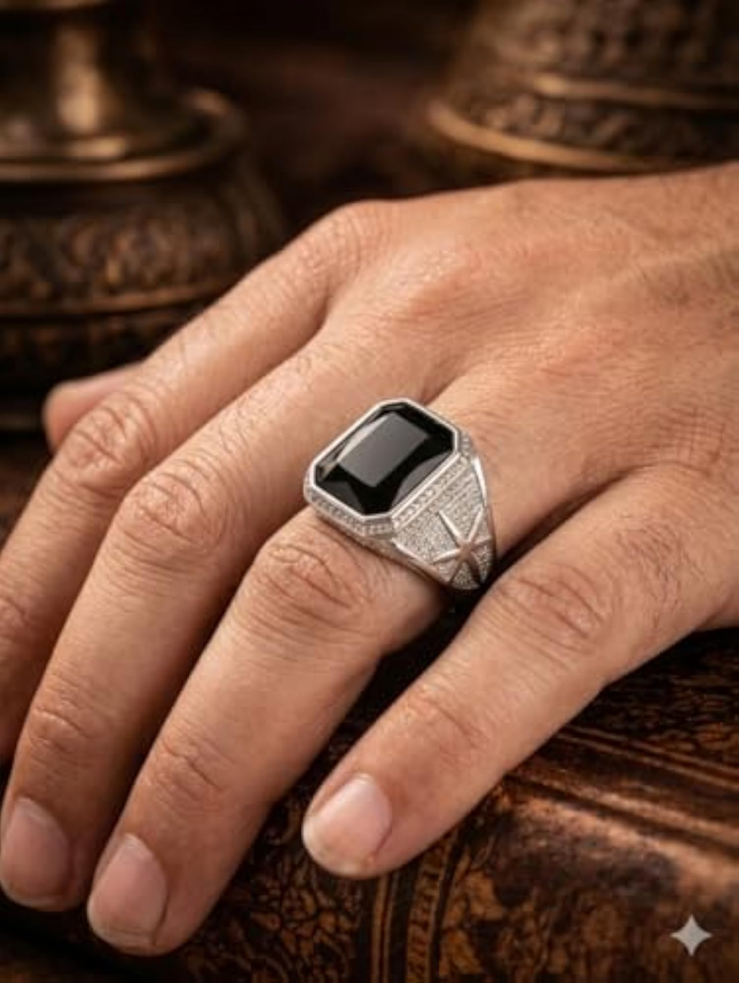 Premium Black Onyx Crystal Adjustable Ring for Men