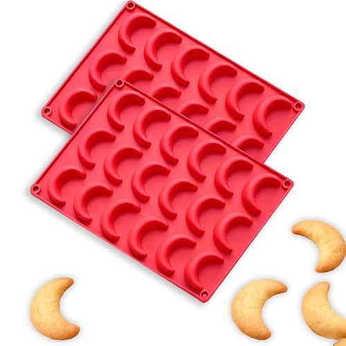 MURISE Vanillekipferl Backform 2 Stück, Vanillekipferl Form Silikon, Vanillekipferl Backblech Kipferl Backform Kipferlblech für Schokolade Eiswürfel Pralinen