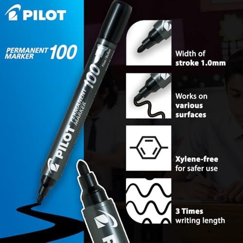 Image of PILOT Permanent Marker Bullet 100 Fine - 4 Pcs, 1 Blue + 1 Black + 1 Red + 1 Green