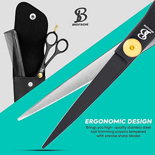 Brostache 6.5" Professional German Hair Scissor For Hair Cutting, Men, Women & Children Hairstylists, Barber Scissors With Long Hair Comb & Pu Leather Travel Pouch, Adjustable Screw And Finger Rest #TOP6