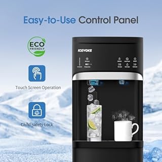 ICEVOKE 4-in-1 Self-Cleaning Water Dispenser with Ice Maker, Bottom Loading Hot & Cold Water Cooler for 5 Gallon Bottle - 22lbs/Day Ice Making - Child Safety Lock & Nightlight - for Home, Office