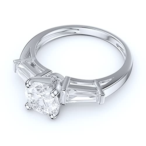 10K White Gold Tapered Baguette Side Stones 1CT Simulated Round Cut Diamond or Genuine Moissanite Engagement Ring3