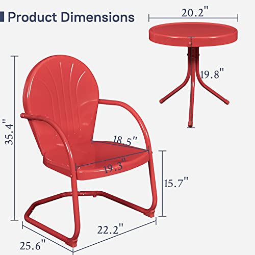 Ricnod Patio Bistro Set Retro Metal Outdoor Seating Set Conversation Set 3 Piece, 2 C-Spring Motion Chairs & Side Table, Dark Red (Rics03) #TOP1