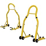 Garvee Motorcycle Stands Front and Rear, 900 LB Heavy Duty Front & Rear Wheel Lift Combo with Prong Adapters+L Adjustable Swingarm Spool, Universal Paddock Stands for Most Motorcycles, Yellow