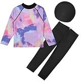 3 Pcs Youth Girls Swimsuit Long Sleeve Purple Rash Guard UPF 50 Swimsuit Sun Protection Hat Bathing Suits