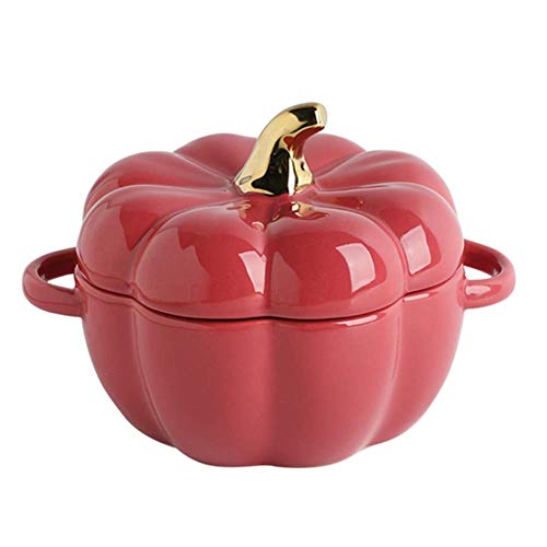 Small Cooking Pot,Cast Iron Pot with Lid,Enamelled Cast Iron Pot, Pumpkin Casserole Dish Pumpkin Bowl With Lid Household Ceramic Soup Pot High Temperature Classic Cooking Clay(Color:Red) ( Color : Red