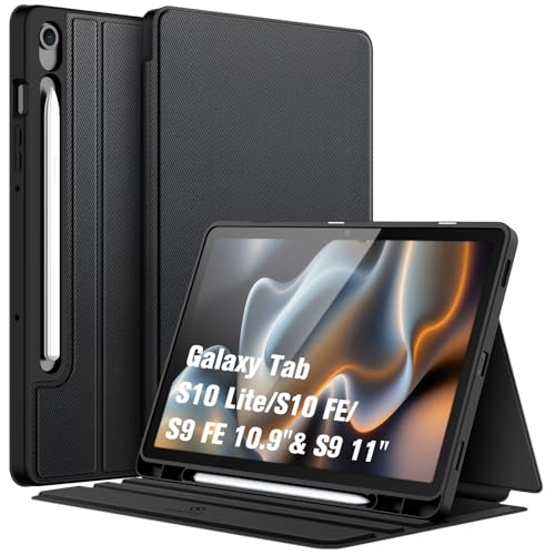 Fintie Hülle für Samsung Galaxy Tab S10 Lite/S10 FE 10.9 2025/S9 FE 10.9/S9 11 mit S Pen Halter Slim TPU Folio Tablet Schutzhülle mit Standfunktion Schwarz