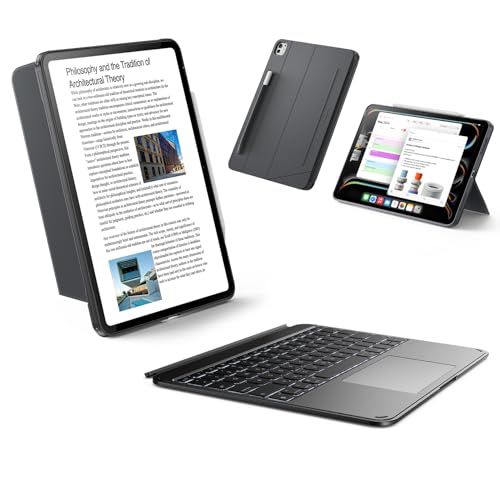 ESR Hülle mit Tastatur für iPad Pro 11 (M5/M4) 2025/2024 Magnetisch abnehmbare Tastatur Hoch- und Querformat großes Click-Anywhere-Trackpad Hintergrundbeleuchtete Tasten Shift Serie Dunkelgrau