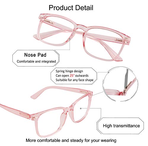 Image of YEIN Progressive Multifocus Reading Glasses, Spring Hinge Blue Light Blocking Glasses for Women Men, No Line Multifocal Readers with Clear Lenses (clear pink,+0.00 /+1.75 magnification)