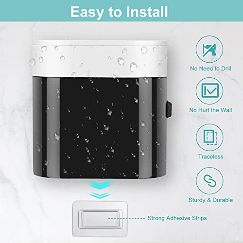 GFWARE Toothbrush Holder Toothpaste Dispenser Wall Mounted with Cover, 4 Slots Tooth Brush Storage Organizer with Automatic Kids Toothpaste Squeezers for Shower Bathroom Black