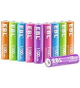 EBL AAA Rechargeable Batteries 1100mAh (10 Pack- 5 Color in One Box), 1.2V Ni-Mh Triple AAA Battery