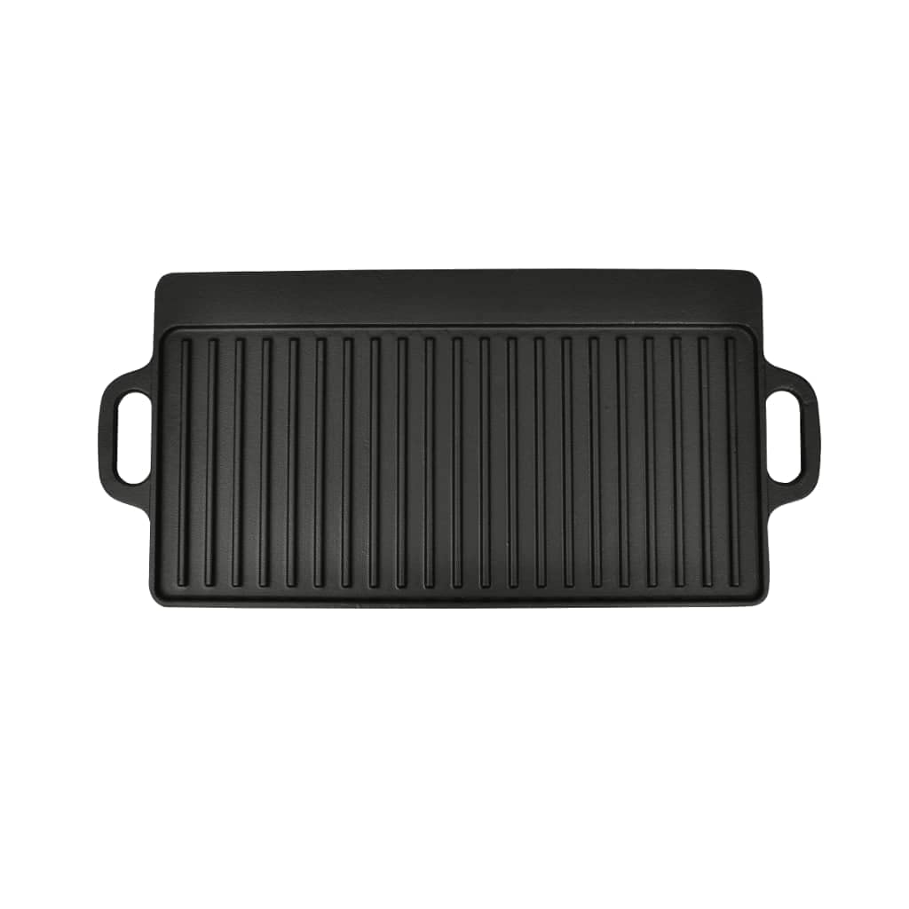 Piastra grill in ghisa, reversibile, 50 x 23 cm, precotta, scanalata e liscia, per forno, gas, elettrica, induzione, campeggio, grigliare bistecche, pesce, verdure