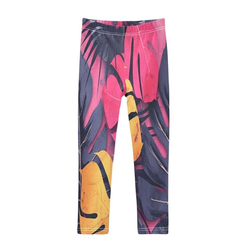 Toddler Girls Leggings Printed Yoga Pants Leggings Yellow Pink Leaf for Kids