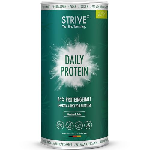 DAILY PROTEIN 100% BIO Vegan | Natur | Effektiv & Frei von Zusätzen | 84% Proteingehalt mit allen essenziellen Aminosäuren | 1000g pflanzliches Bio Eiweiß Pulver aus Erbse Soja Reis Hanf, DE-ÖKO-039
