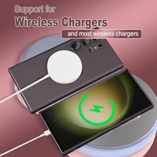 Image of DIZORO Samsung S24 Ultra Case, Compatible with Mag Safe Back Cover, Matte Luxury Metallic Luster Flexible TPU Wireless Charging Shockproof Case with Camera Protector Lens (Coffee)