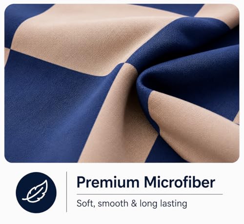 Image of Single Bed Dohar Navy Beige Check | Lightweight Summer Quilt | Soft Microfiber AC Blanket | Breathable All Season Comforter | Skin Friendly Bed Cover
