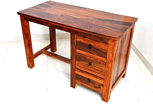 Image of Wooden Study Writing Table with 3 Storage Drawer for Study Room Living Room Hall Home Office Soild Sheesham Wood | Honey Finish