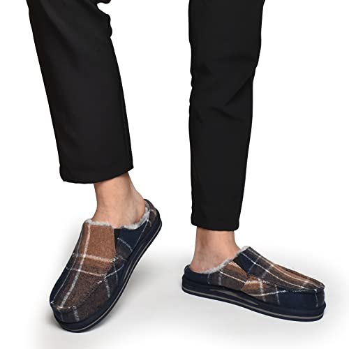 Image of ONCAI Mens Clog Slippers with Arch Support Stripe Faux Fur Cotton-Blend High-Density Memory Foam Warm House Slippers Slip-on Indoor Outdoor Rubber Sole Size 7-16