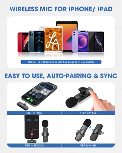 Nichom Wireless Lavalier Microphone For Iphone/Ipad Mini Clip-On Microphone Wireless For Iphone Video Recording Denoise Omni Lav Lapel Mic For Interview/Youtube/Vlog/Live Stream/Tiktok/Content Creator #TOP4