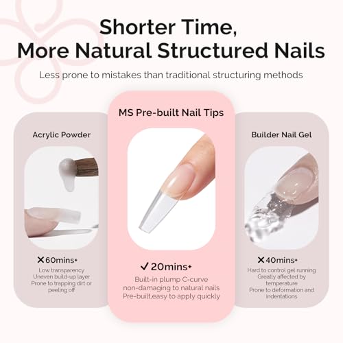 Image of MelodySusie Long Coffin Gel Nail Tips Kit-300Pcs Pre-Building Apex Fake Nail Tips 20g Solid Nail Glue Gel,Half Matte Full Cover Clear Acrylic Nail,15Sizes Thick Strong Long Lasting for Home DIY&Salon