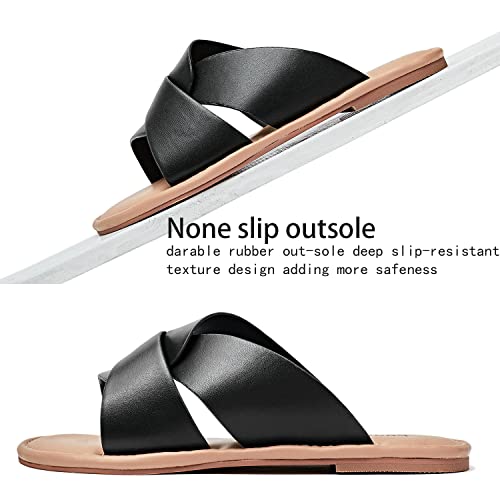 Image of Luoika Women's Wide Width Flat Sandals, Flip Flop Casual Strapy Sandals Slip on Summer Beach Shoes for Women.