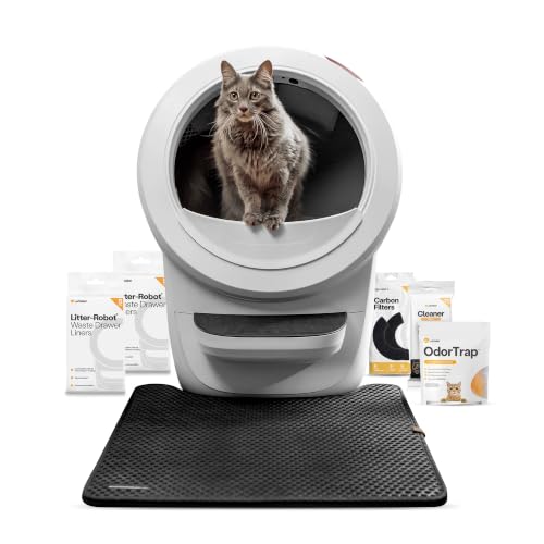 Image of Litter-Robot 4 Supply & Accessory Bundle by Whisker, White- Automatic Self-Cleaning Cat Litter Box, Includes Litter-Robot 4, Mat, 3 OdorTrap Packs, 10 Liners, 30 Wipes, & 2 Carbon Filters